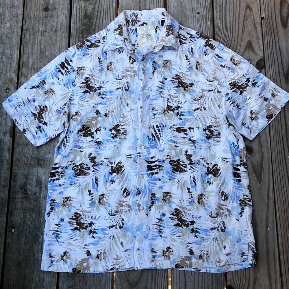 Tasso Elba Tropical Island Silk Linen blend palm print short sleeve size Medium